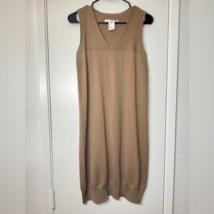Pier Antonio Gaspari 100% Virgin Wool Brown Knit Sleeveless Midi Dress Size 44